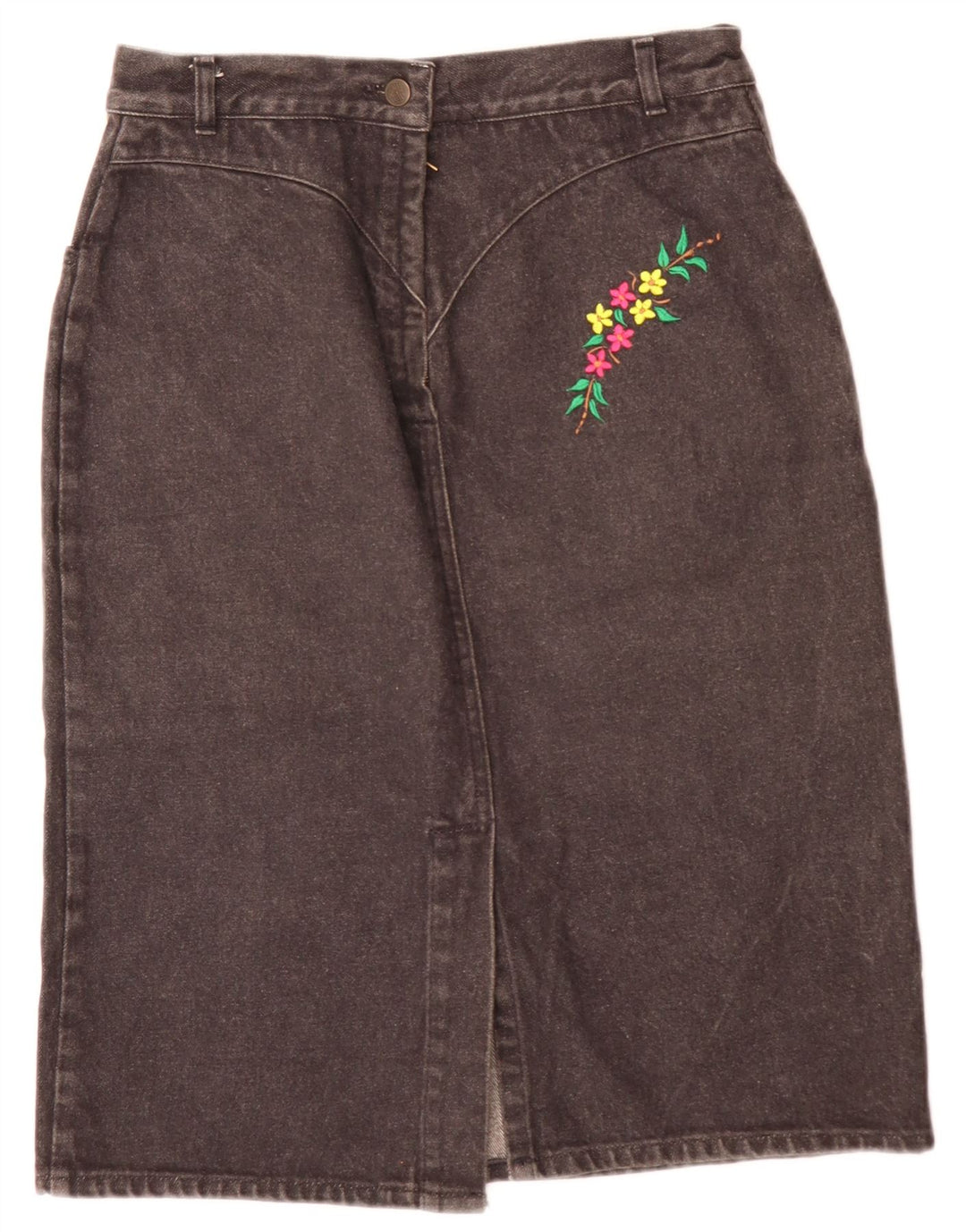 Falda vaquera vintage para mujer W28 gris medio floral