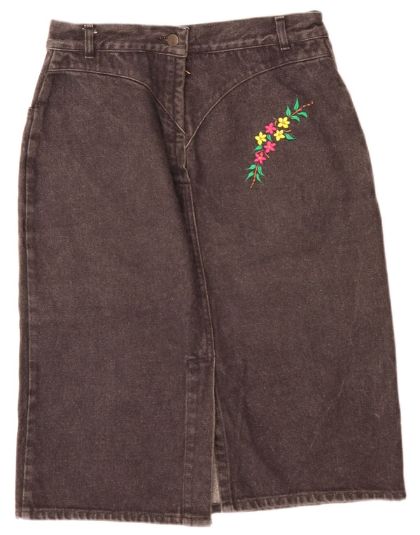 Falda vaquera vintage para mujer W28 gris medio floral