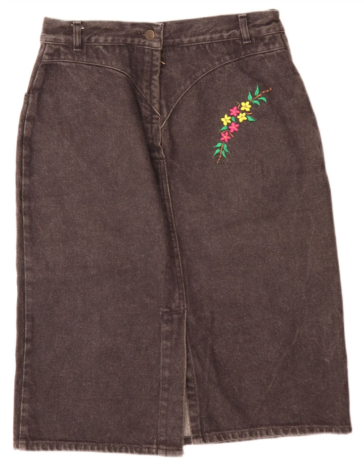 Falda vaquera vintage para mujer W28 gris medio floral