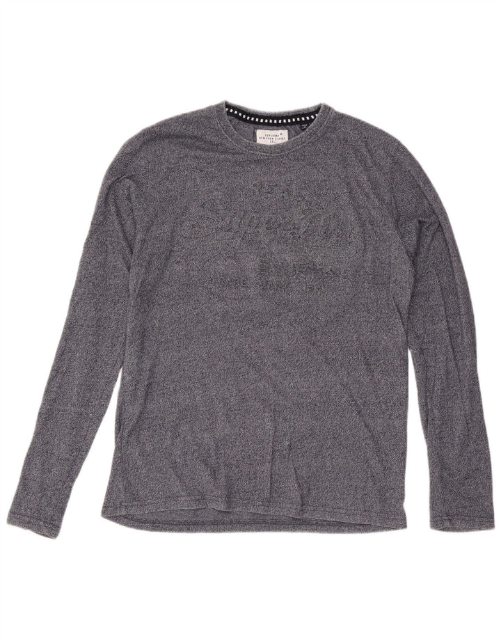 Superdry Top gráfico de manga larga con estampado gris grande para hombre