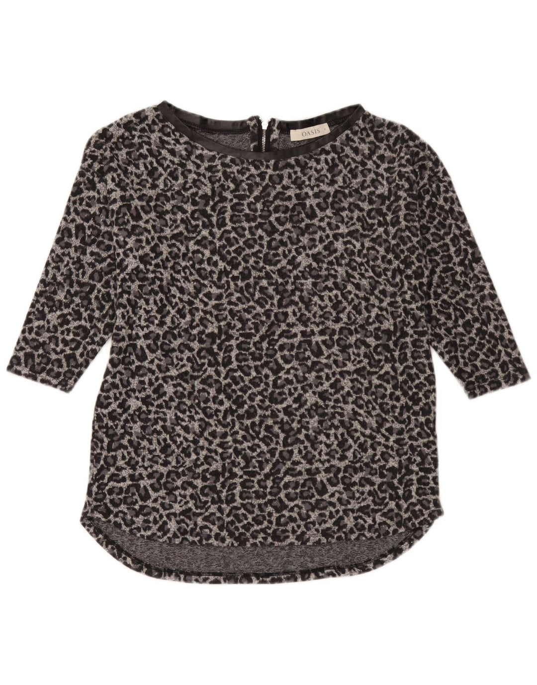 Oasis Top tipo túnica de manga 3/4 para mujer UK 40 Poliéster con estampado animal gris pequeño