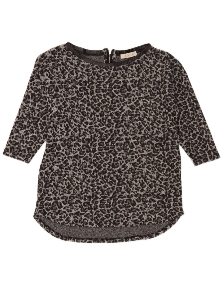 Oasis Top tipo túnica de manga 3/4 para mujer UK 40 Poliéster con estampado animal gris pequeño