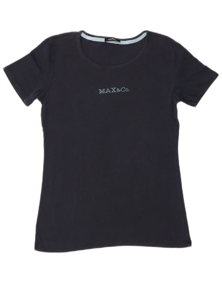 Max & Co. Camiseta gráfica para mujer Top UK 10 Small Azul marino