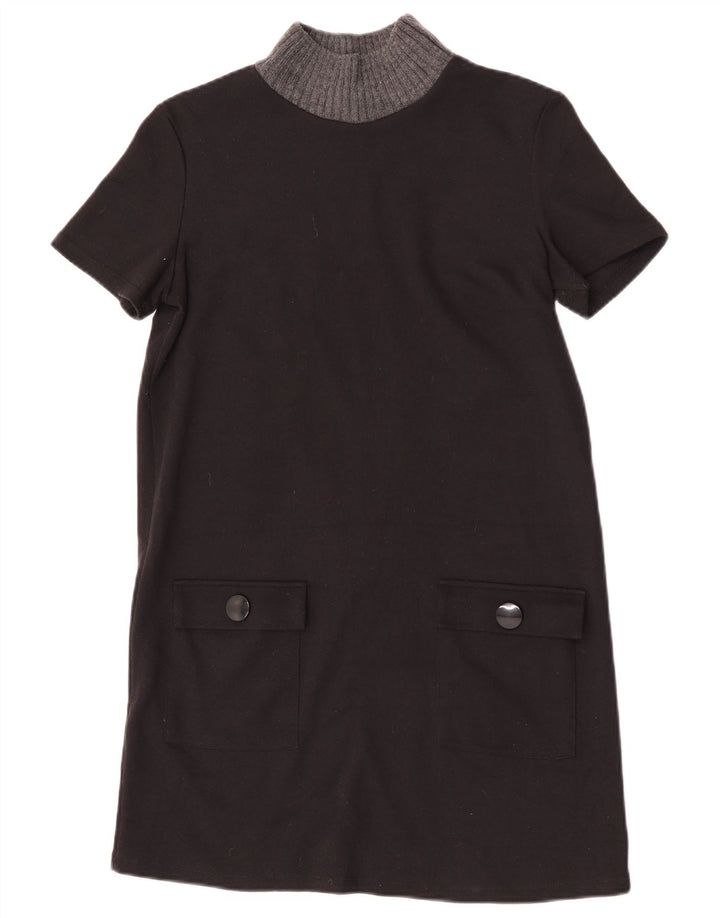 Zara Mujer Trafaluc Vestido Recto UK 42 Mediano Negro Colorblock Poliéster
