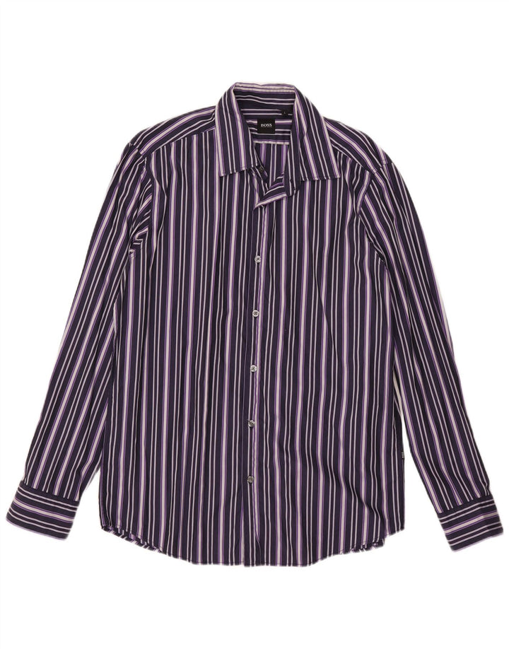 Camisa Hugo Boss Hombre Grande Algodón A Rayas Morado