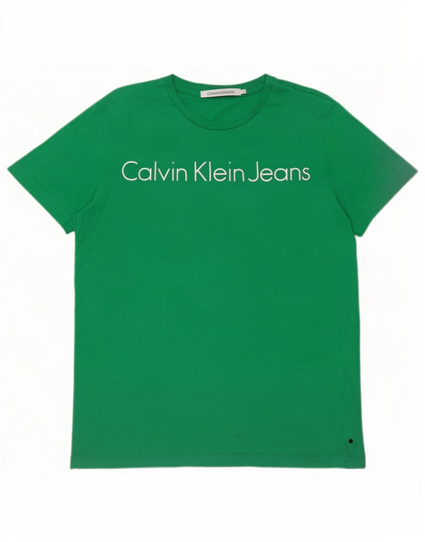 Calvin Klein Jeans Hombre Camiseta Gráfica Top Algodón Verde Medio