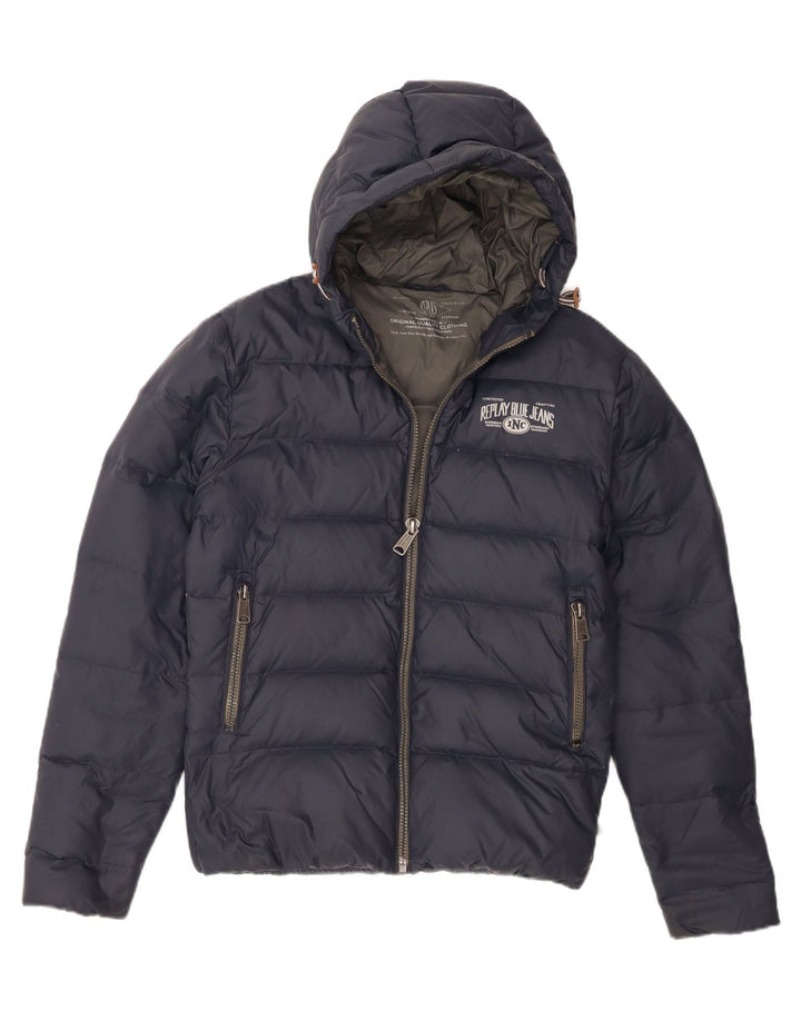 Replay Chaqueta acolchada con capucha para hombre UK 38 Medium Azul marino