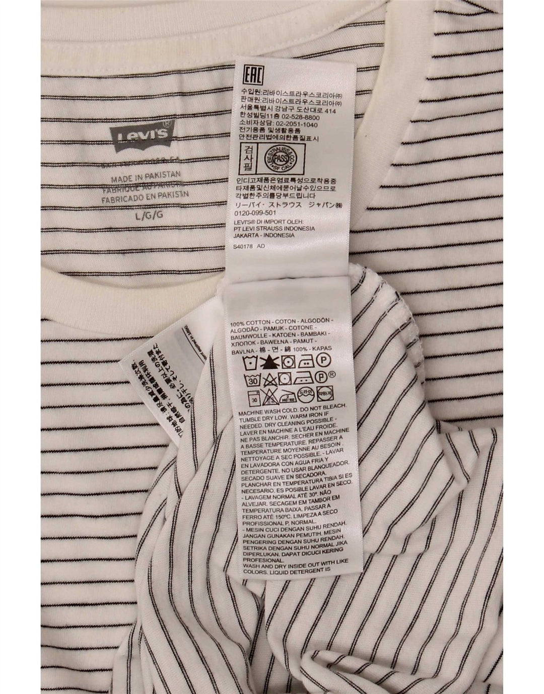 Camiseta Levi's para hombre Top grande de algodón a rayas blancas