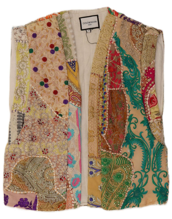 Vintage mujer chaleco un tamaño multicolor patchwork algodón