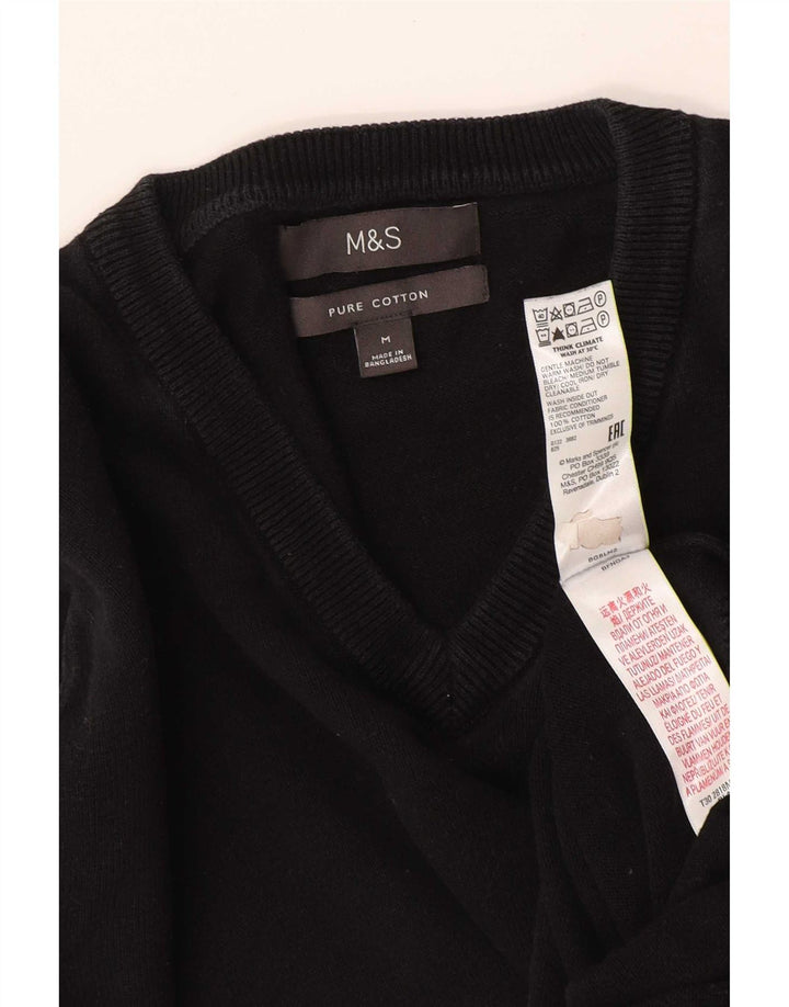 Marks & Spencer - Jersey con cuello en V para hombre, talla mediana, algodón negro
