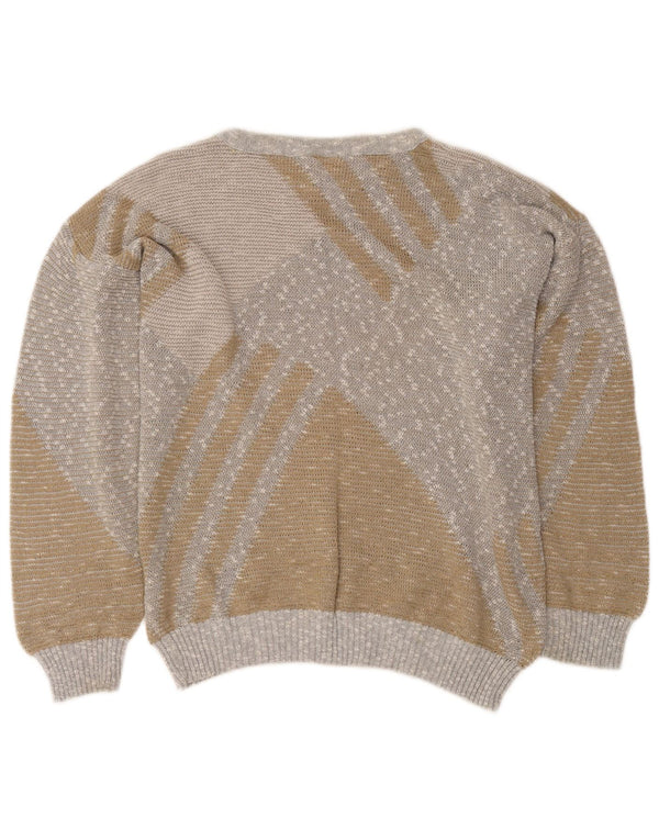 Vintage mujer barco cuello jersey suéter IT 50 XL beige colorblock algodón