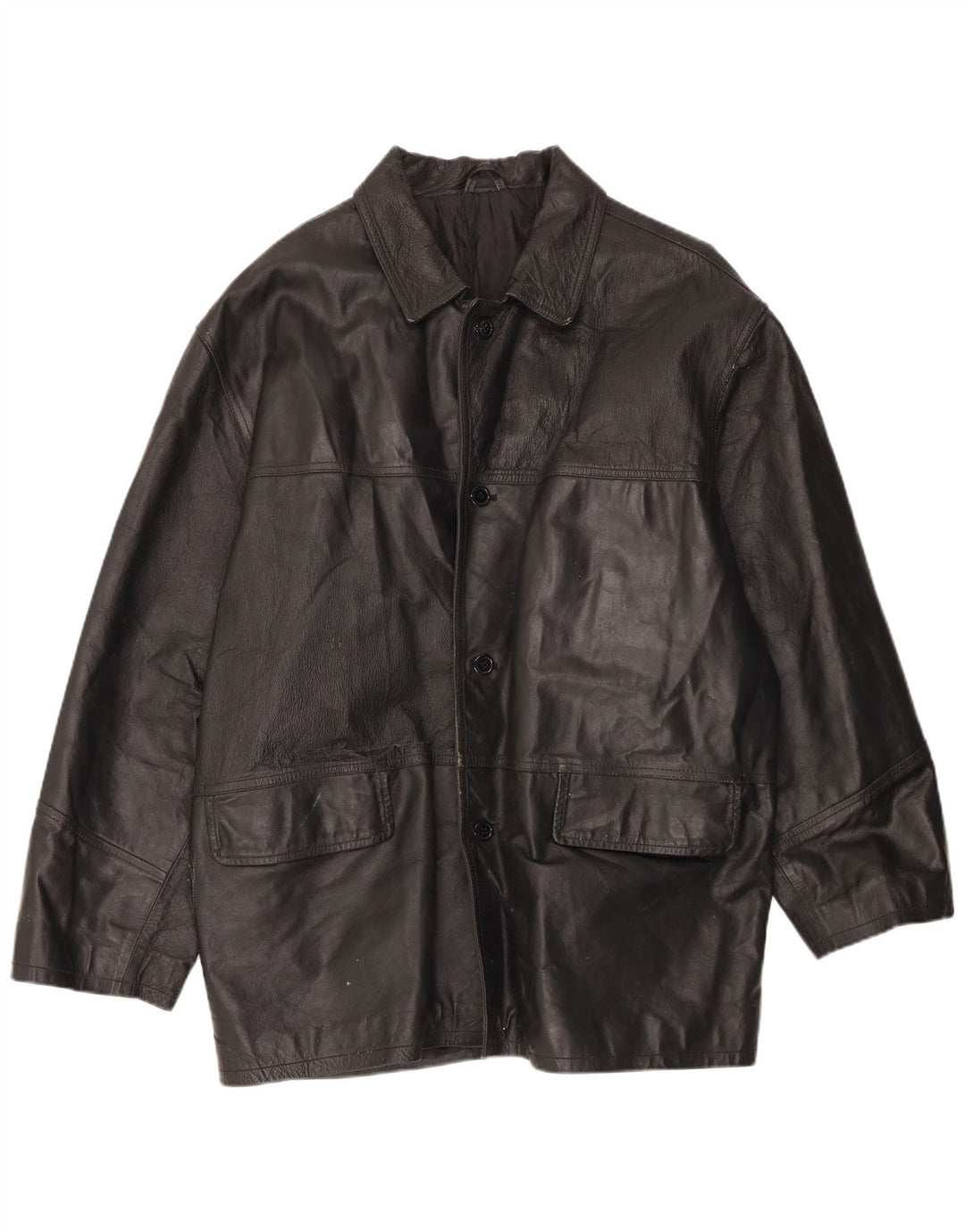 VINTAGE Chaqueta de cuero para hombre IT 54 2XL Cuero negro
