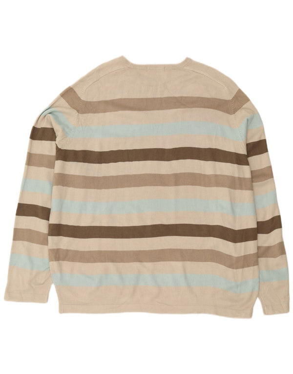Marks & Spencer Suéter de cuello redondo para hombre 2XL Acrílico a rayas beige