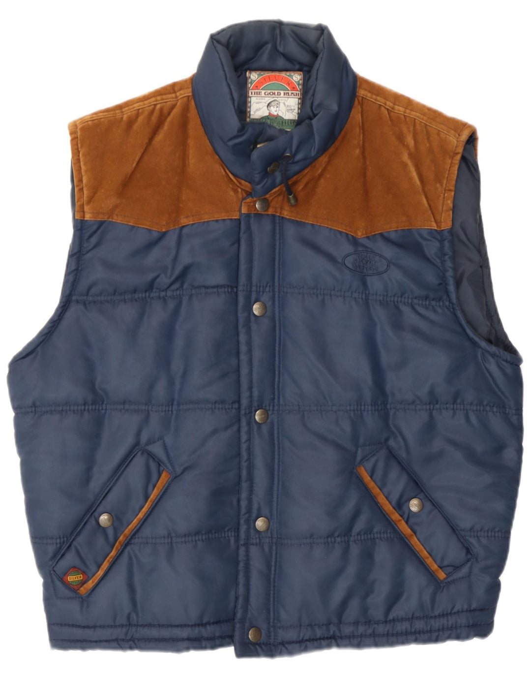 Vintage hombres acolchado Gilet Reino Unido 38 medio azul marino poliéster