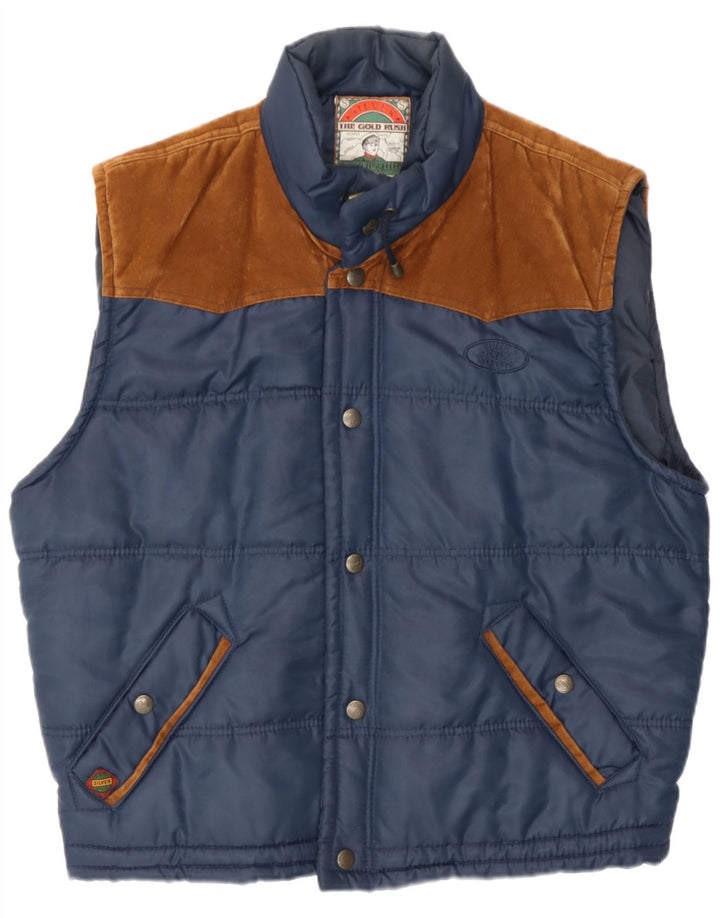 Vintage hombres acolchado Gilet Reino Unido 38 medio azul marino poliéster