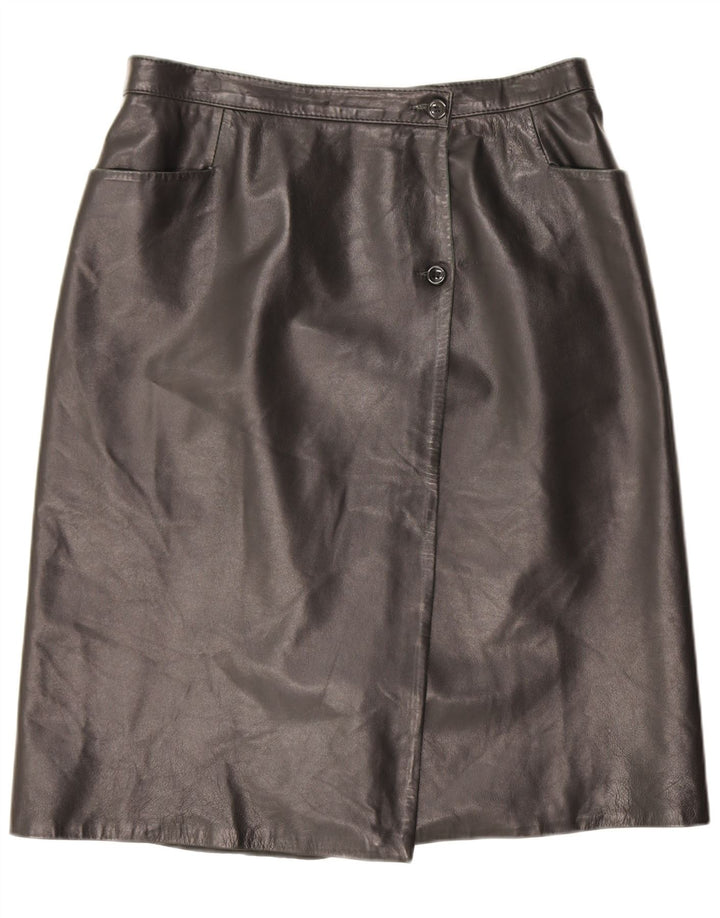 Falda de cuero vintage para mujer IT 46 Grande W30 Negro