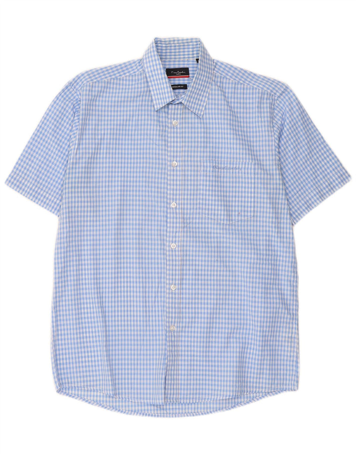 Camisa Pierre Cardin Hombre Manga Corta Regular Fit Cuadros Azul Medio