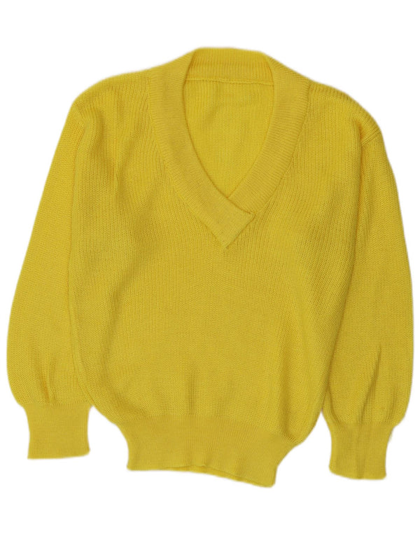 Vintage mujer V-cuello jumper suéter Reino Unido 16 amarillo grande