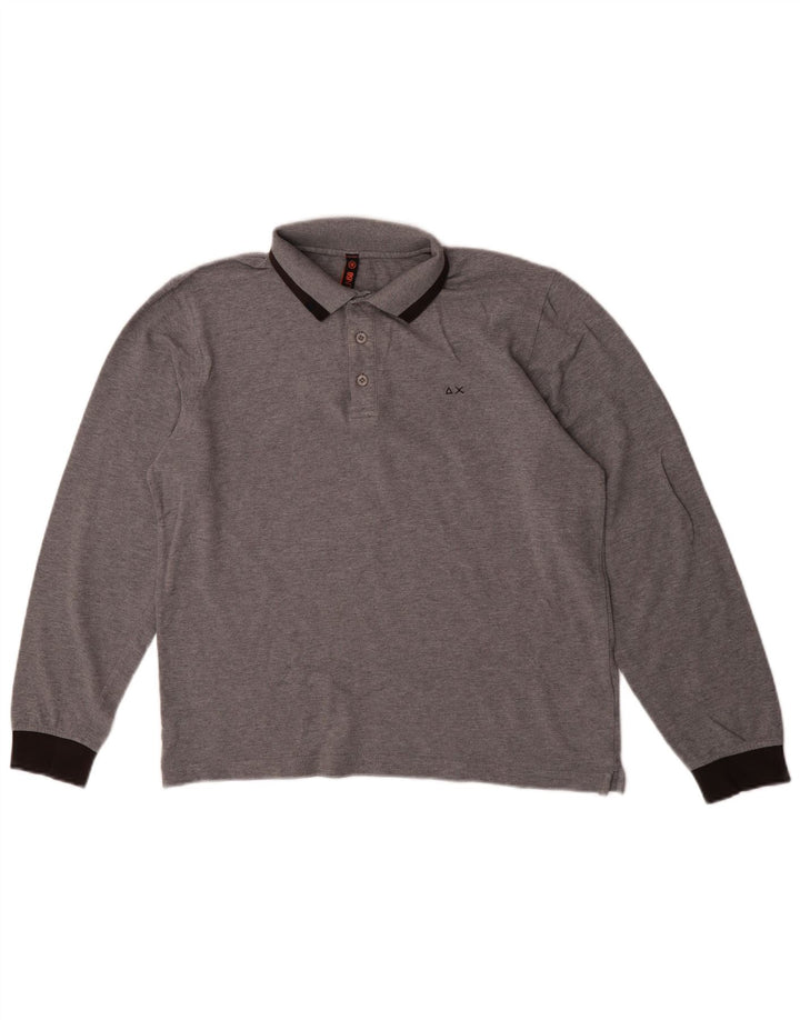 Polo de manga larga para hombre Sun68 de algodón color block en gris medio