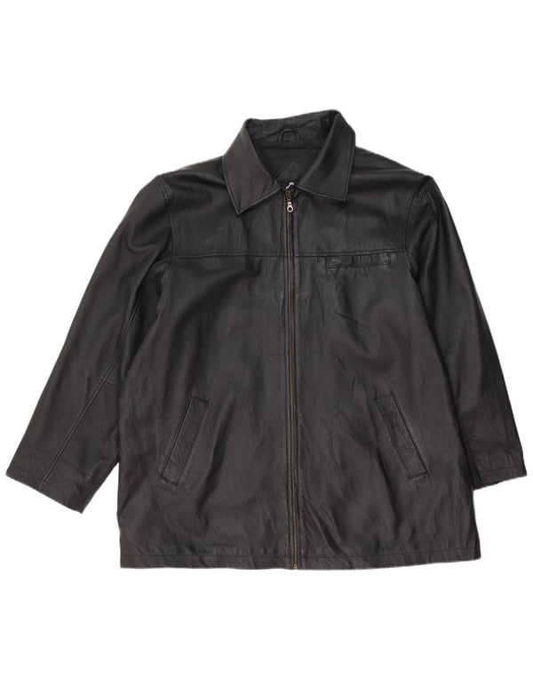 Chaqueta de cuero vintage para hombre IT 52 XL cuero negro