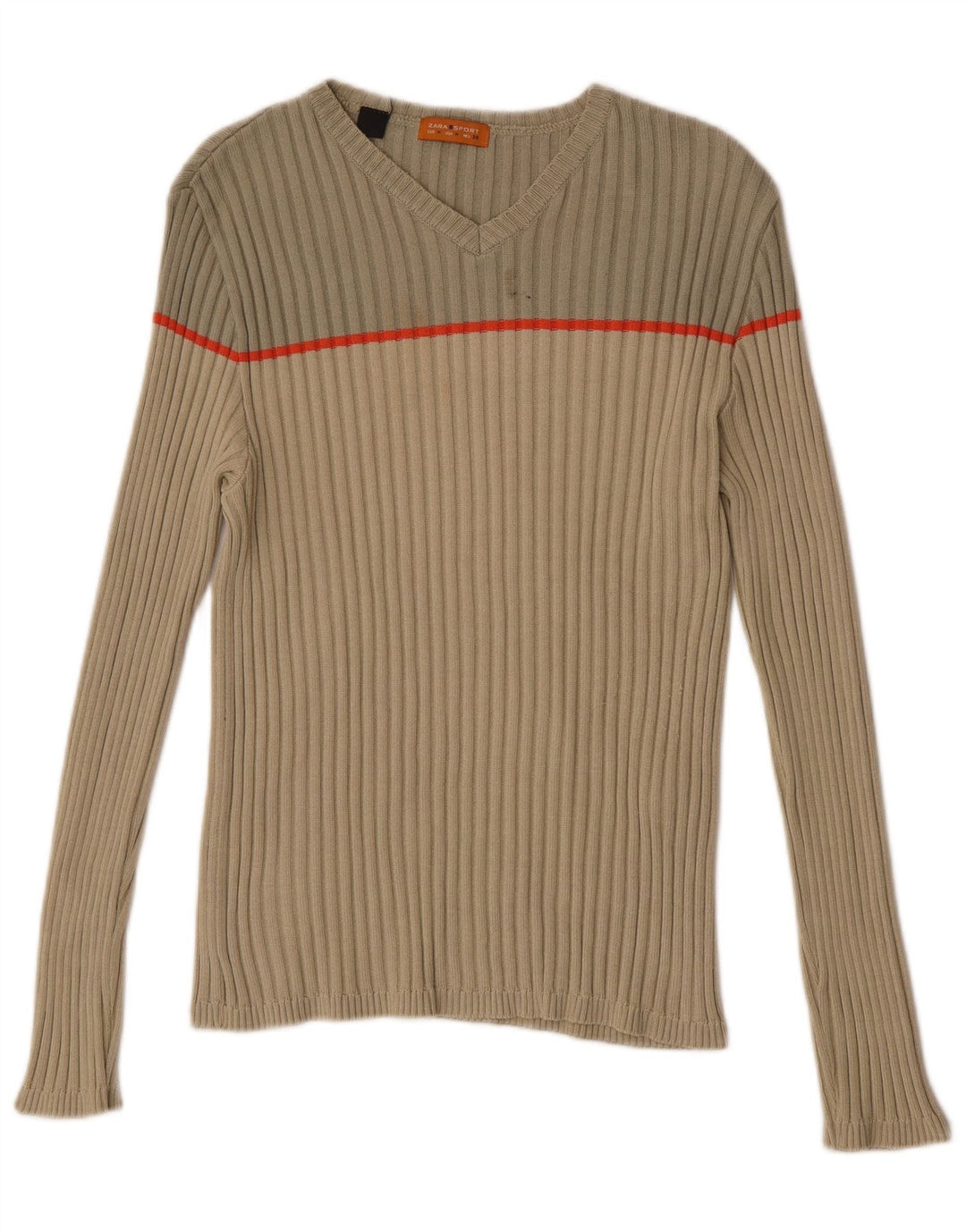 Zara Hombre Jersey Con Cuello De Pico Algodón Color Block Beige Medio