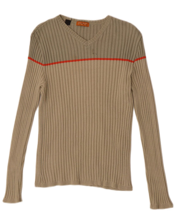 Zara Hombre Jersey Con Cuello De Pico Algodón Color Block Beige Medio
