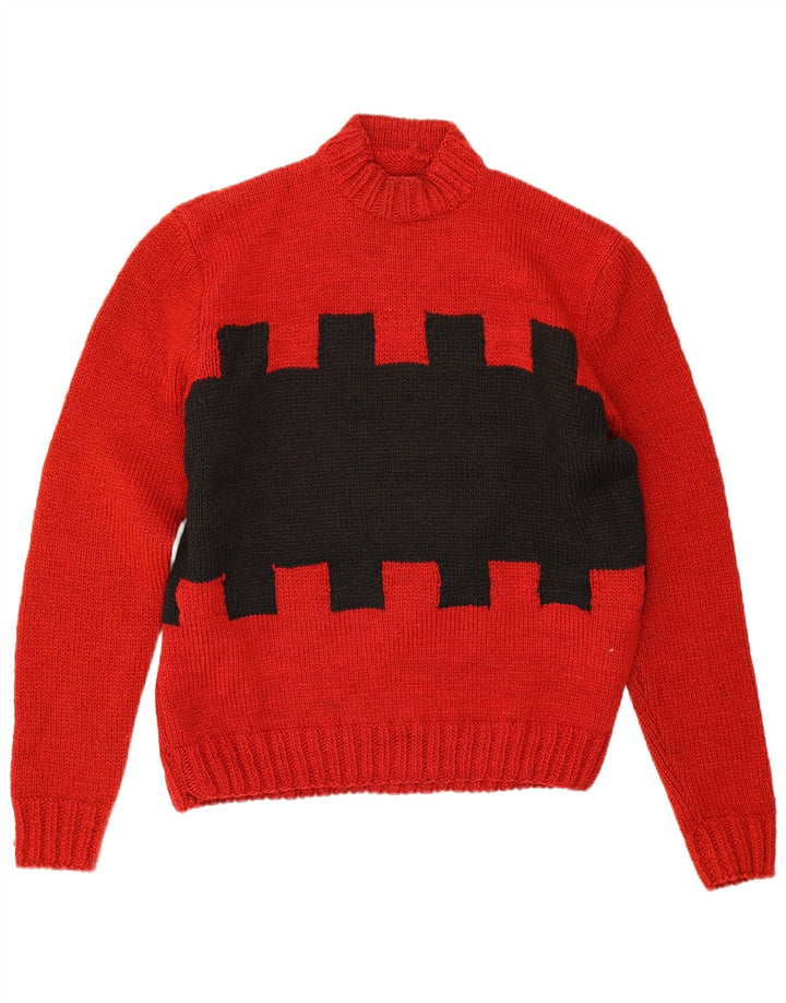 Vintage hombres tortuga cuello jumper suéter grande rojo geométrico