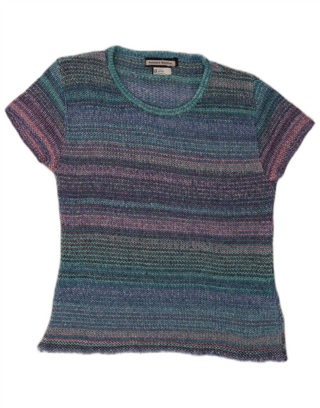 Vintage mujer cuello redondo jersey suéter IT 42 medio multicolor rayas