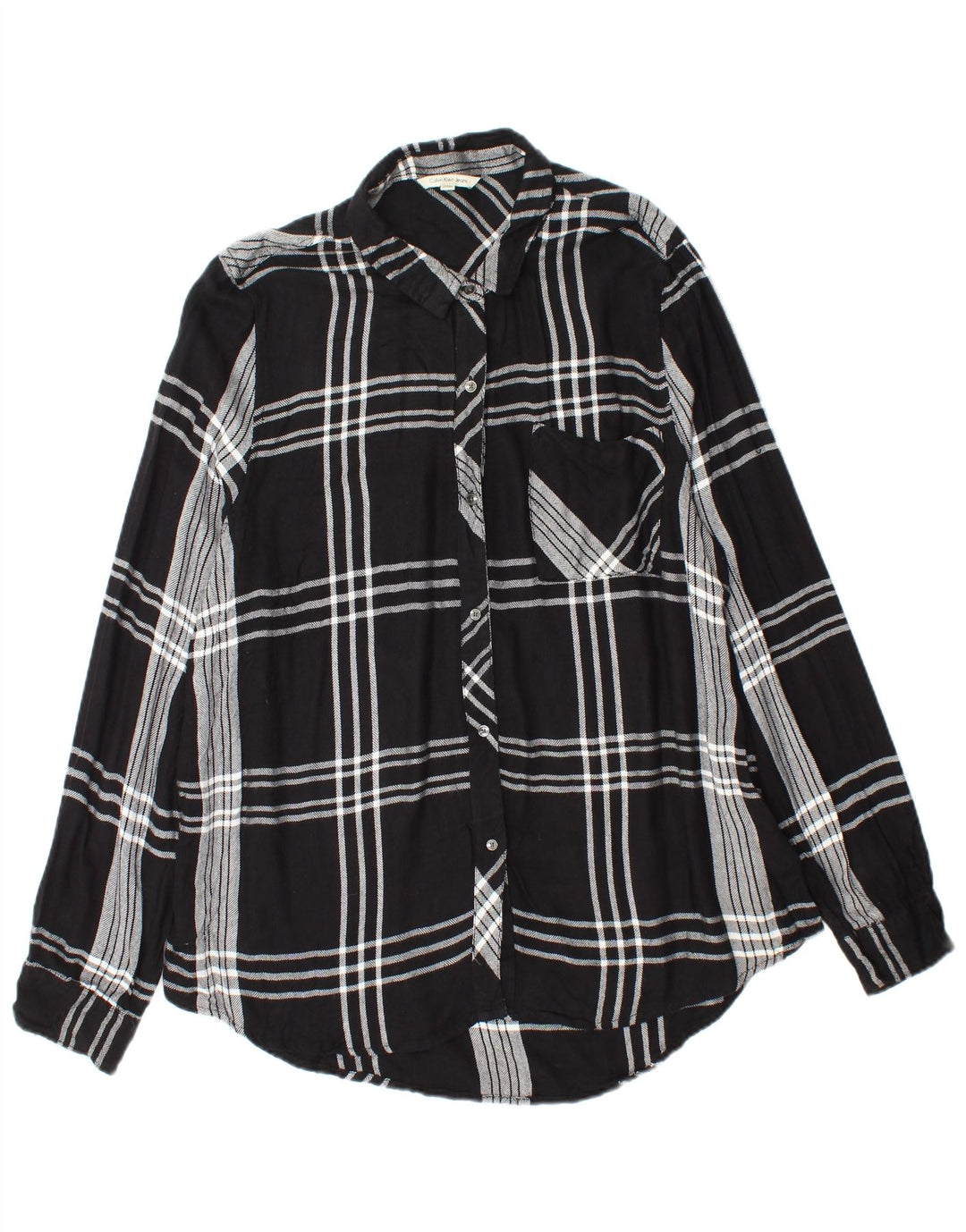 CALVIN KLEIN JEANS Camisa de franela para mujer UK 40 XL Rayón a cuadros negro
