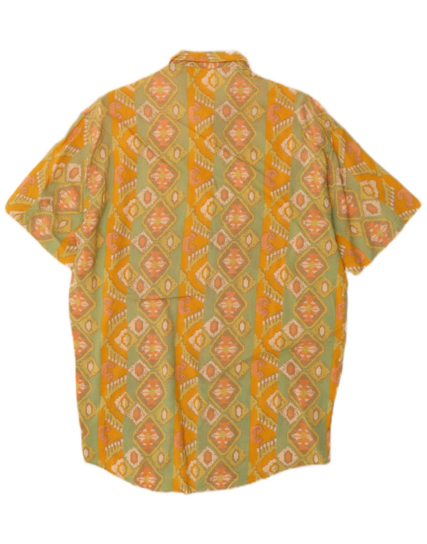 VINTAGE Camisa Manga Corta Hombre Viscosa Geométrica Amarillo Medio