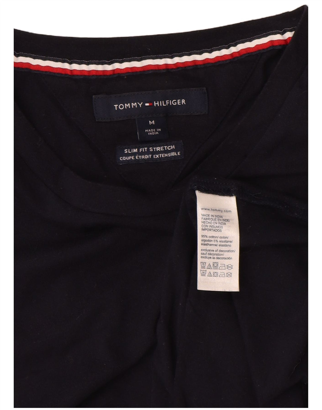 TOMMY HILFIGER Camiseta elástica ajustada para hombre Top Medium Azul marino Algodón
