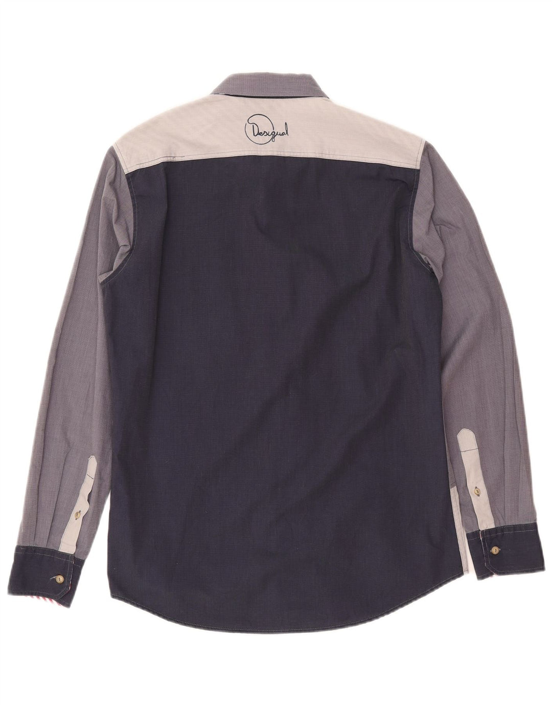 DESIGUAL Hombre Camisa gráfica Algodón color block azul marino medio