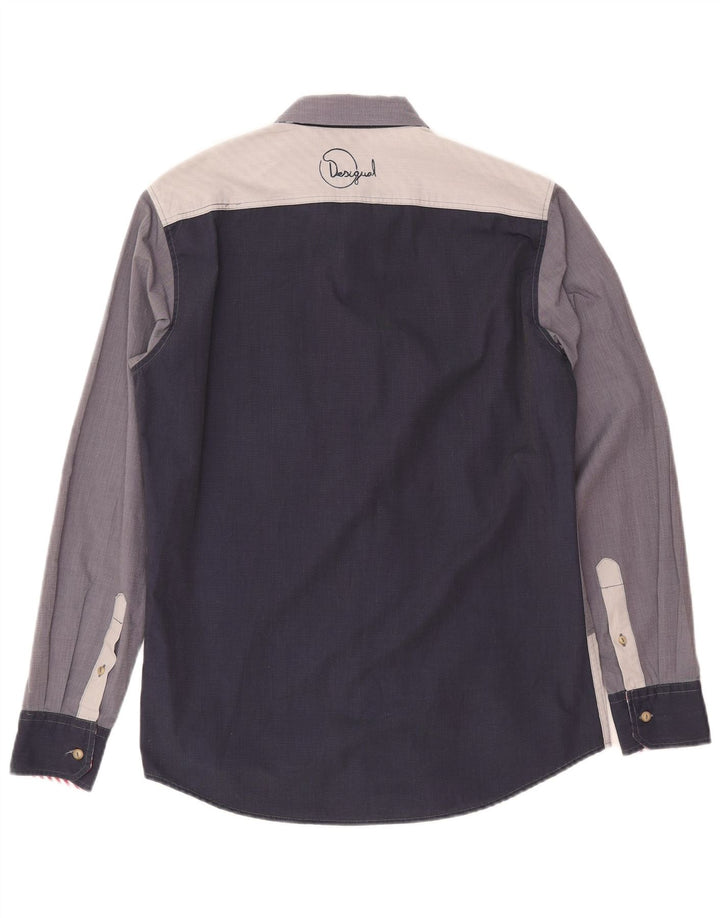 DESIGUAL Hombre Camisa gráfica Algodón color block azul marino medio