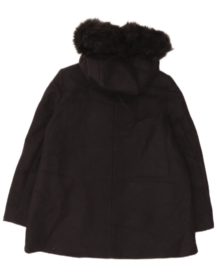 Zara Mujer Abrigo Extragrande Con Capucha UK 10 Small Lana Negra