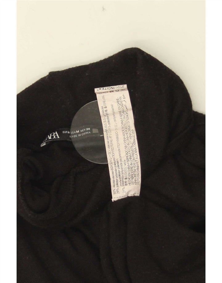 Zara Mujer Top Manga Larga UK 44 Medium Viscosa Negra