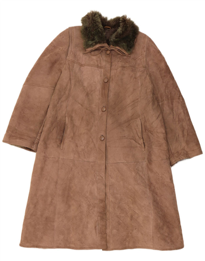 VINTAGE Abrigo de piel de oveja para mujer Reino Unido 14 Beige grande
