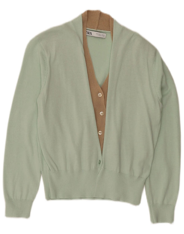 Zara Mujer Cárdigan Suéter UK 10 Small Viscosa Verde
