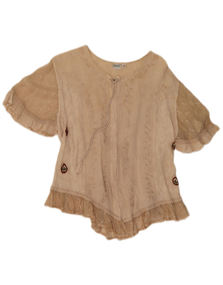 O.P.C Blusa para mujer Top UK 44 Viscosa floral beige medio
