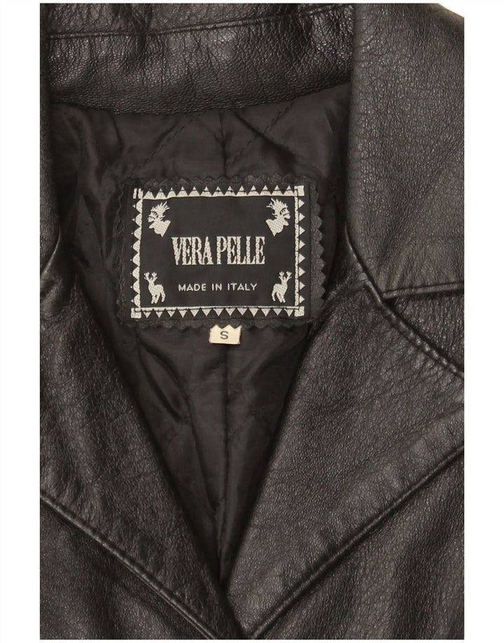 Vintage mujer chaqueta de cuero Reino Unido 8 pequeño cuero negro