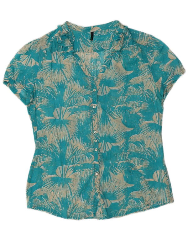 BENETTON Blusa de manga corta para mujer UK 44 Azul medio Floral