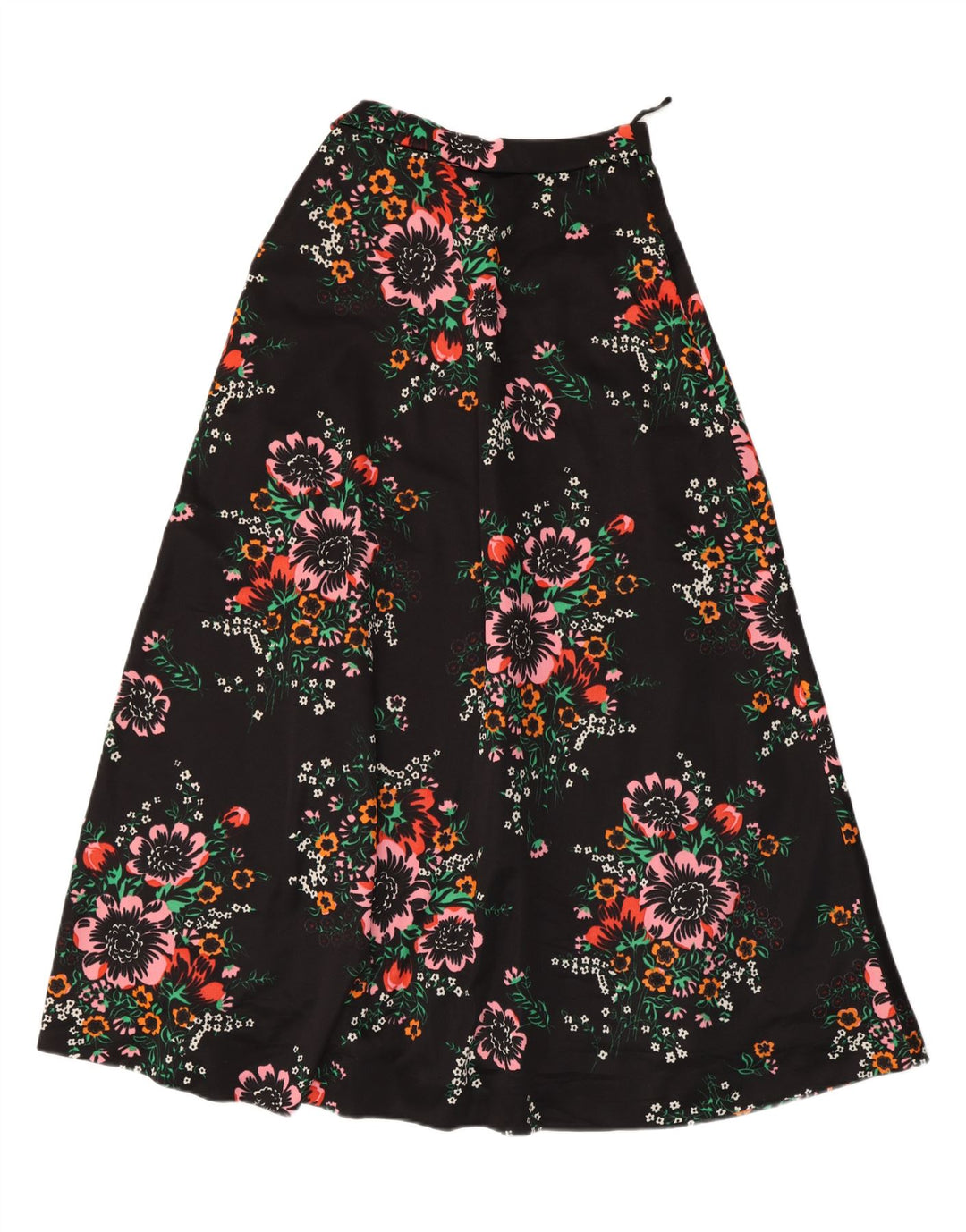VINTAGE Falda acampanada para mujer W28 Mediana Negra Floral
