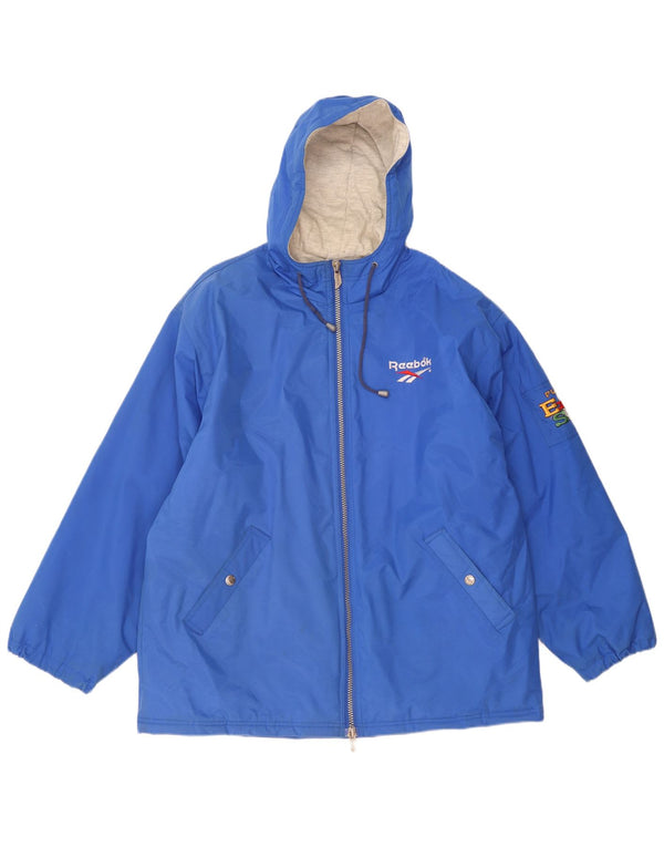 Reebok Chaqueta cortavientos con capucha gráfica para hombre UK 42 XL Poliamida azul