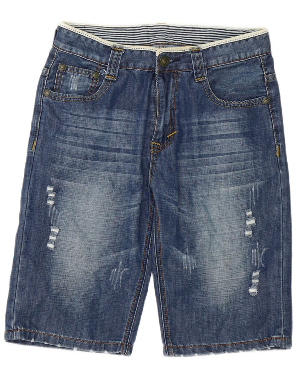 Vintage hombres desgastados pantalones cortos de mezclilla W32 algodón azul medio