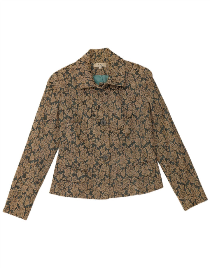 VINTAGE Chaqueta Blazer de 3 Botones para Mujer EU 40 Algodón Floral Marrón Medio