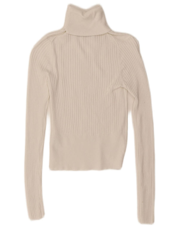 Zara Mujer Crop Roll Neck Blusa Top UK 8 Small White Viscosa