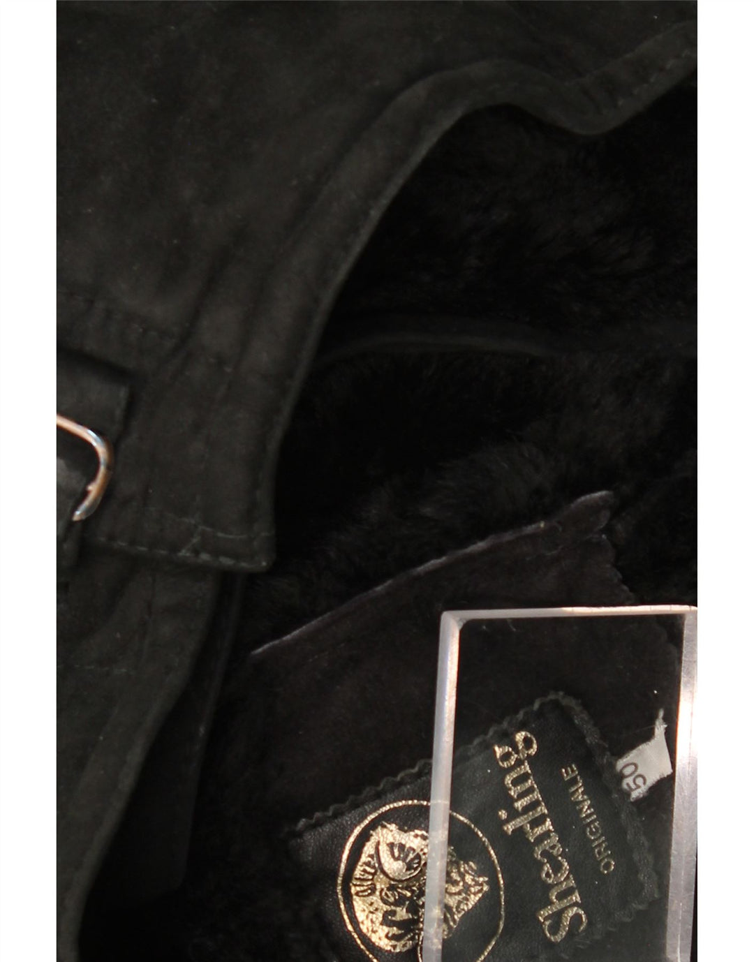 Vintage hombres shearling chaqueta IT 50 grande negro shearling