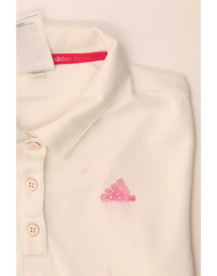 Adidas - Polo Climalite para mujer, talla 8/10, poliéster blanco pequeño
