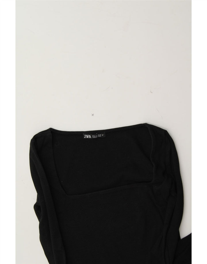 ZARA Womens Crop Top Long Sleeve UK 8 Small Black Cotton Vintage Zara and Second-Hand Zara from Messina Hembry 