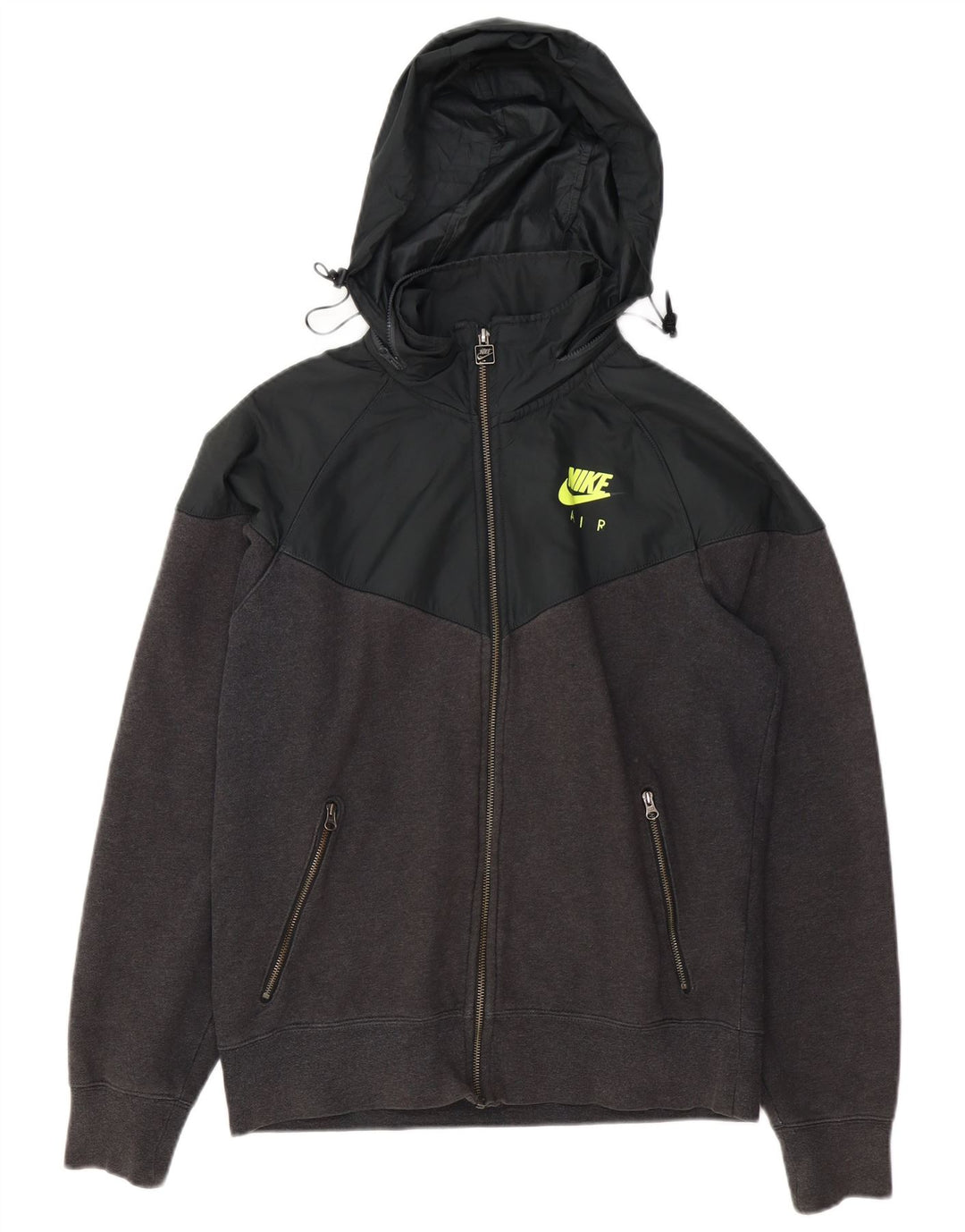 Nike - Sudadera con capucha y cremallera para hombre, algodón gris medio con bloques de color