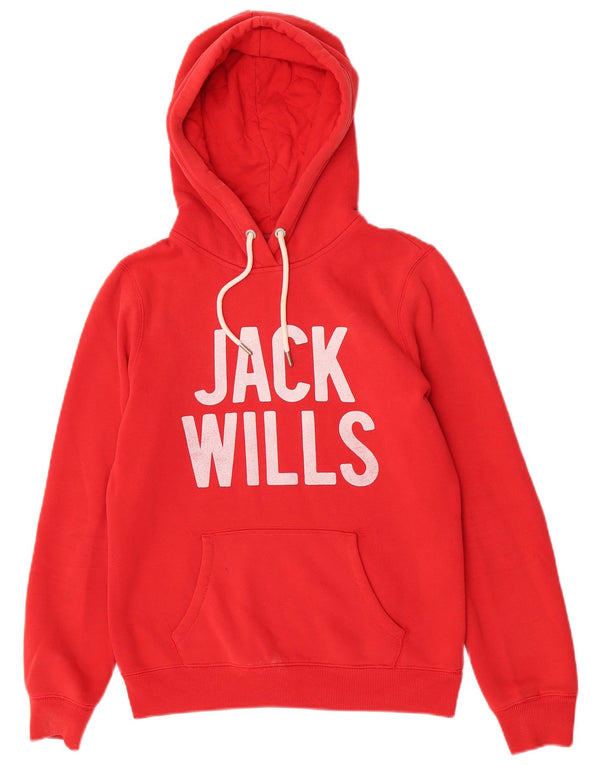 Jack Wills Mujer Gráfico Suelto Sudadera con Capucha Jumper UK 10 Small Rojo Algodón